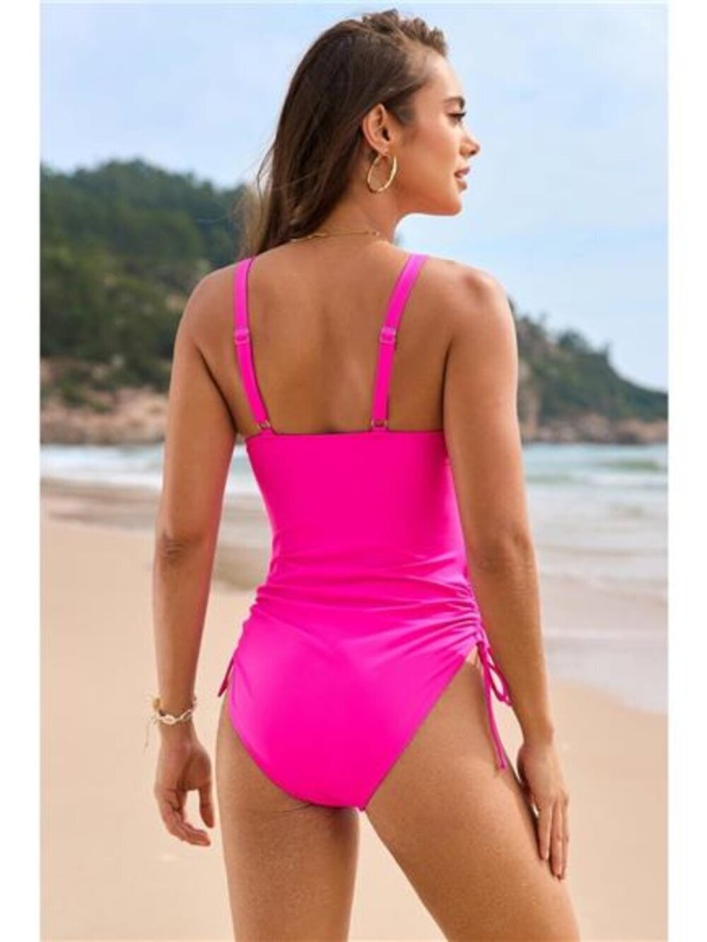 Drawstring Ruched V-Neck One-Piece Swimwear - Picture 12 of 15
